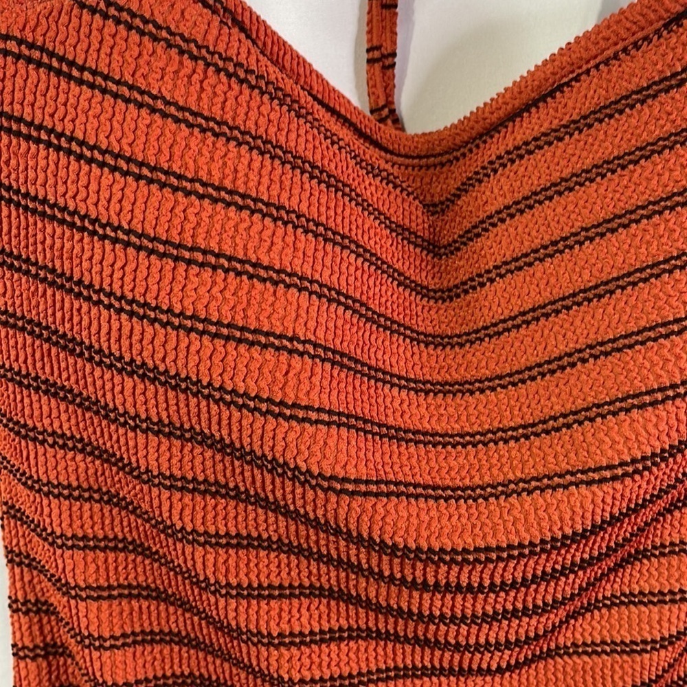 Kona Sol black and rust striped pucker fabric one piece. - Picture 2 of 6